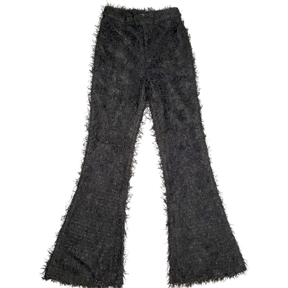Nasty Gal Fringe Pants Womens 0‎ Black Tinsel Eyelash Flare Party Disco Clubwear